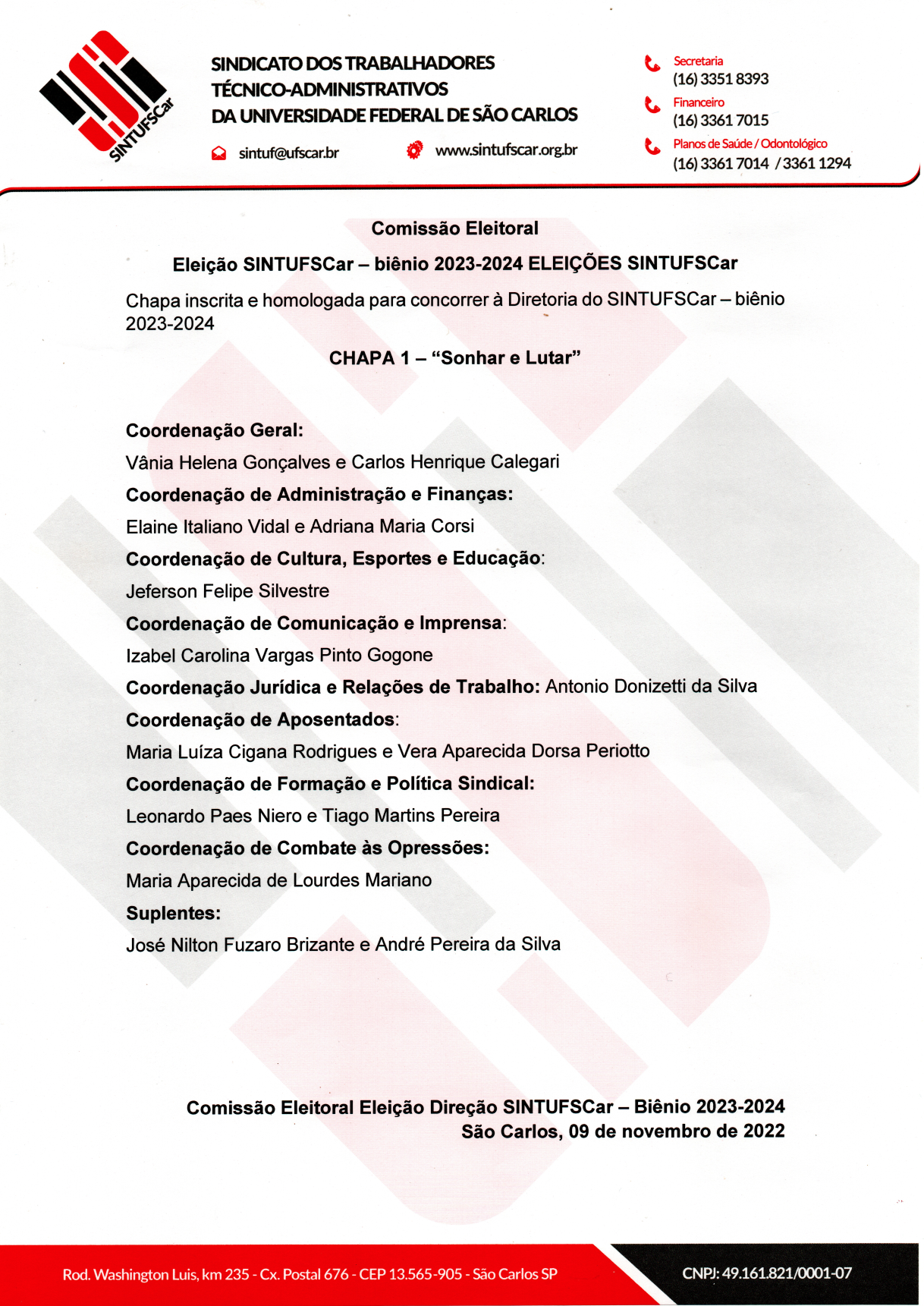 Homologação Chapa
